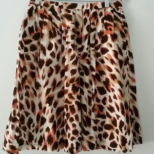 Ann Klein Y2K Pleated Silk Mix Lined Skirt Leopard Print A Line Office Career 8P